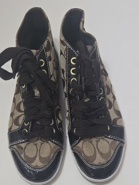 Coach Brown Monogram Lace-Up Ankle Sneakers